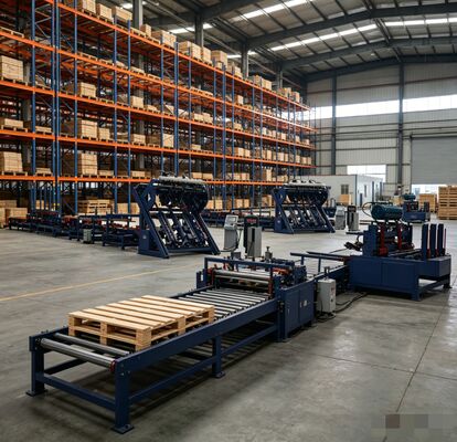 Hoog-efficiënte EPAL Europese standaard automatische houten pallet productie lijn. 50-80 stuks per uur capaciteit.